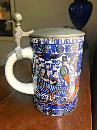 Vintage Kurt Hammer Germany Pewter Lidded Porcelain Beer Stein Mug