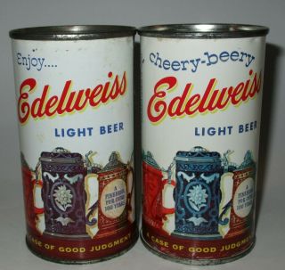 2 Diff.  Edelweiss Flat Top Beer Can,  Chicago,  Il,  South Bend,  In,  1950s