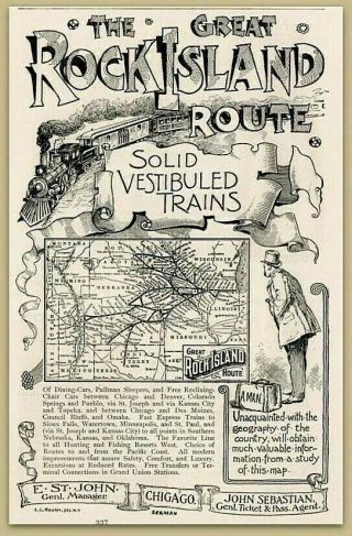 1891 Rock Island Railroad Map Solid Vestibuled Trains Geography Print Ad