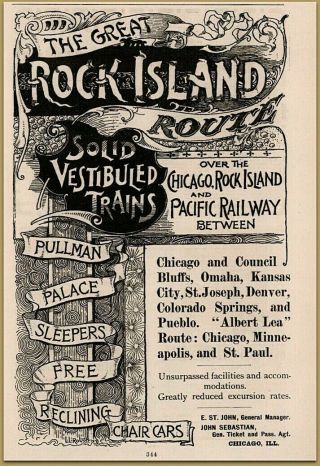1891 Rock Island Railroad Map Reclining Seats Pullman Palace Print Ad