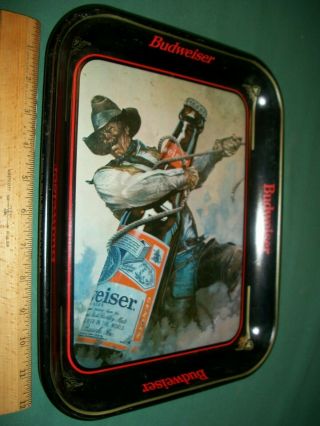 Vintage Advertising Budweiser Beer Tray - Cowboy Roping A Budweiser Bottle