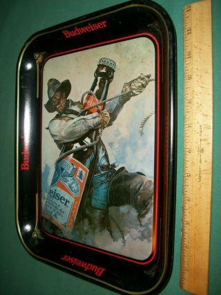 Vintage Advertising Budweiser Beer Tray - Cowboy Roping a Budweiser Bottle 2