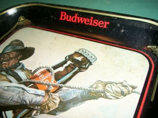 Vintage Advertising Budweiser Beer Tray - Cowboy Roping a Budweiser Bottle 6
