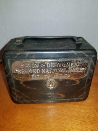Vintage Antique Metal Coin Bank Second National Bank Titusville Pa.  Rare Htf