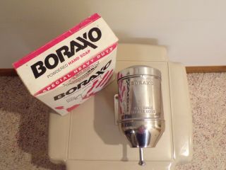 Vintage Boraxo Powdered Soap Dispenser Metal Wall Mount W/ Box Of Boraxo Soap