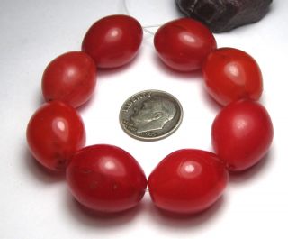 8 RARE LARGE STUNNING OLD CHERRY RED ETHIOPIAN OVAL BOHEMIAN ANTIQUE EGG BEADS 4