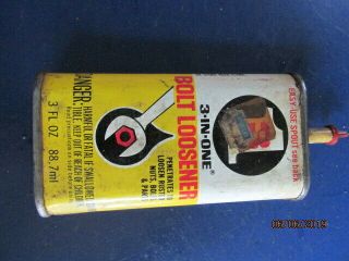 Vintage 1968 3 - In - One Bolt Loosener Advertising Tin Oil Can Rare Handy Oiler