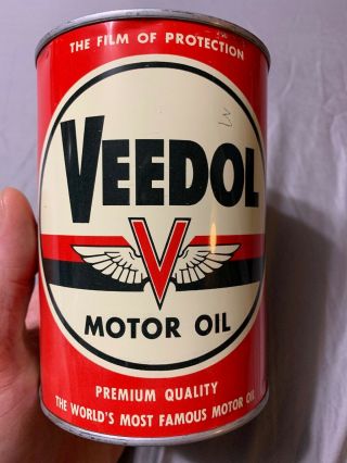 Vintage Tidewater Oil Company Flying V Veedol Motor Oil 1 Quart Early Can