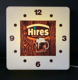 Hires Rootbeer Lighted Clock Sign 110 V NUMBER 4715 MADE IN USA MISSING HANDS 2