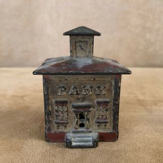 Antique Coin Bank Building Cast Iron 3 " Turn Of The Century 1900s Still Piggy