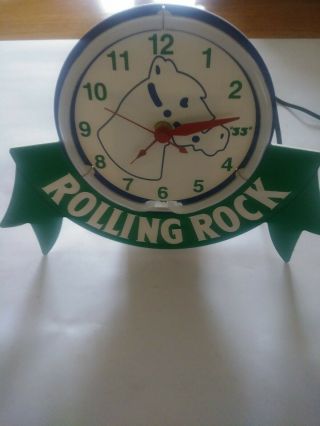 Rolling Rock Back Bar Neon Clock Sign  1997
