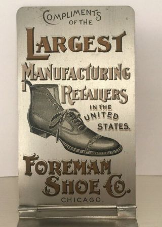 Antique Foreman Shoe Co.  Chicago Aluminum Advertising Notepad