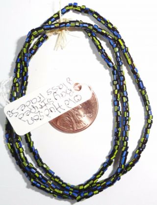 1 (22 ") Strand Old Hudson Bay Periwinkle/yel Stripes Tiny Tube Glass Trade Beads