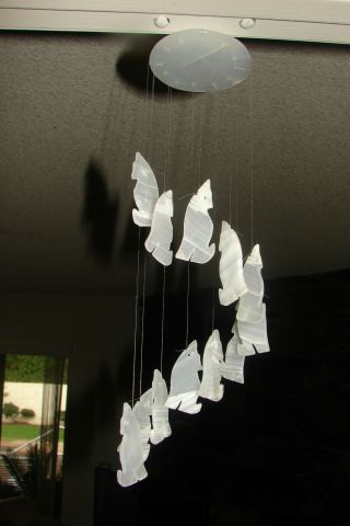 Wolf Howling At The Moon Natural Clear Quartz Crystal Wind Chime Hanging Mobile