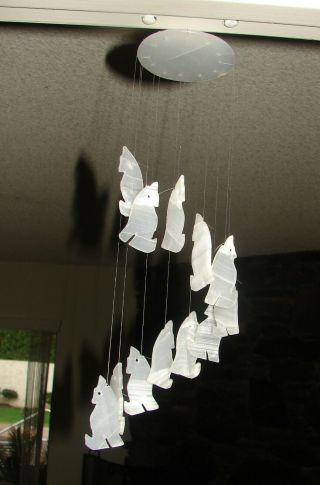 Wolf Howling at the Moon Natural Clear Quartz Crystal Wind Chime Hanging Mobile 3