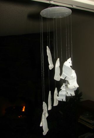Wolf Howling at the Moon Natural Clear Quartz Crystal Wind Chime Hanging Mobile 5