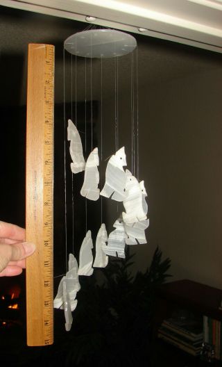 Wolf Howling at the Moon Natural Clear Quartz Crystal Wind Chime Hanging Mobile 6