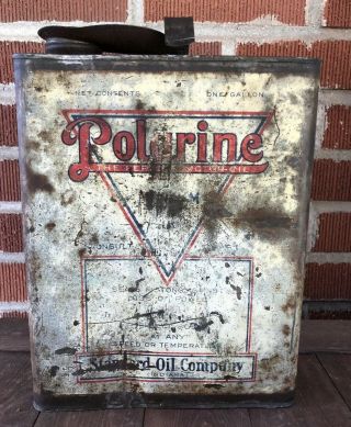 Vtg 1930s Polarine Motor Oil 1 Gallon Slim Oil Can Standard Oil Company Indiana