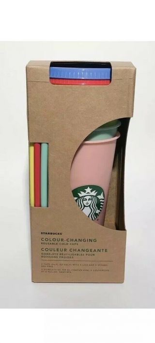 Starbucks Color Changing Cups Cold Complete Set Of 5,  Straws,  Lids Rare
