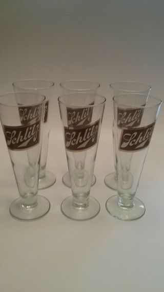 Set Of 6 Vtg - Tall 9  22k Gold Schlitz Beer Glasses.