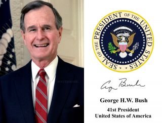 41st President Of The Usa George Hw Bush With Presidential Seal Publicity Photo