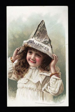 1880s Trade Card - Girl In Newspaper Hat - Hire 