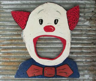 Vintage Carnival Clown Bean Bag Target Game Hand Painted Midway Arcade Old Sign