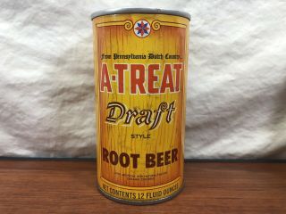 Vintage A - Treat Draft Style Root Beer Advertising Pull Tab Flat Top Tin Soda Can
