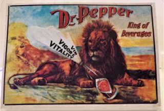 Dr.  Pepper Metal Tin Sign - Lion King Of Beverages - Vintage 1974 - 16  X 10 "