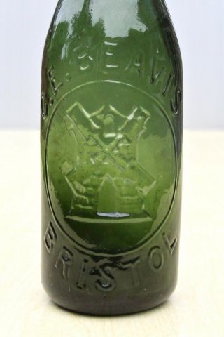 Vintage C1900s C E Beavis Bristol Windmill Pictorial Dark Green Beer Bottle