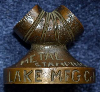 Vintage Cast Brass Figural Advertising Paperweight Lake Mfg Metal Stamping