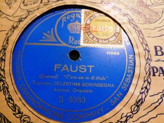 1910 CELESTINA BONINSEGNA FAUST JEWEL SONG/ Le Roi de Thule Spanish REGAL RECORD 2