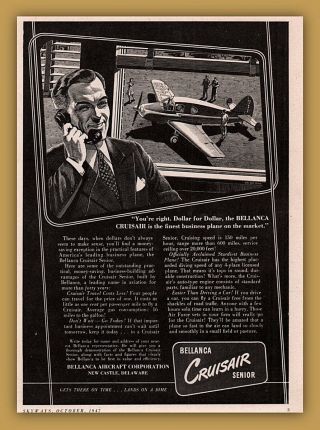1947 Ad Bellanca Cruisair Senior Business Plane Aviation