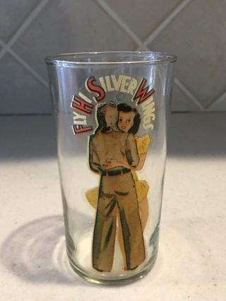 Vintage Wwii Fly Hi Silver Wings Novelty Pin Up Beer Drinking Glass