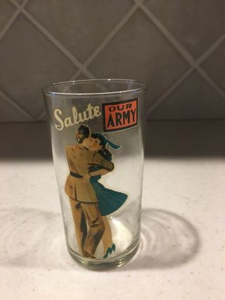 Vintage Wwii Salute Our Army Novelty Pin Up Beer Bar Drinking Glass