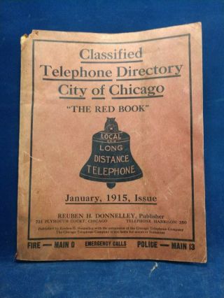 Antique 1915 City Of Chicago Telephone Directory Phone Red Book Classified