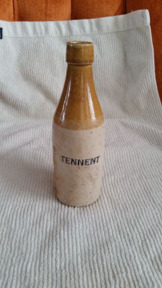 Tennent Beer Bottle Clay,  From The Panama Canal.  Small Early Bottle.  Vintage