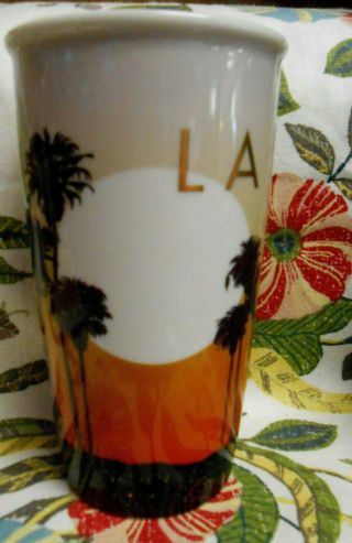 Starbucks 2015 La Los Angeles Sunset Glass Tumbler Travel Mug Cup Gold Lid