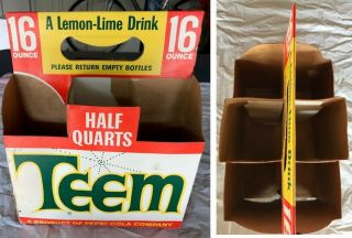 Vintage 1960s - 70 Teem Soda Pop Half - Quart Six Pack Bottle Carton Vg