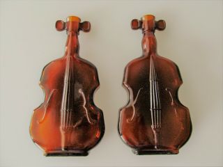 Vintage Brown/amber Glass Violin/fiddle Vase With Ears Decanter Bottle - 8 " Tall