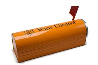 Veuve Clicquot Champagne Mailbox Orange Metal Tin Vcp With Flag Holds One Bottle