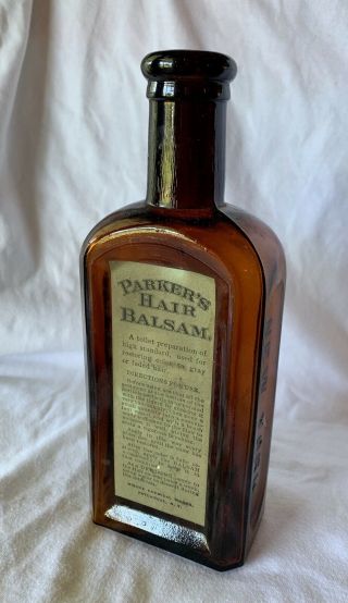 Parker’s Hair Balsam Paper Label Blown Bottle Hiscox Chemical 1890’s