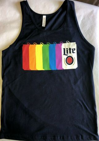 Miller Lite Mens Size Medium Gay Pride Navy Blue Tank Top Nwot Beer Rainbow