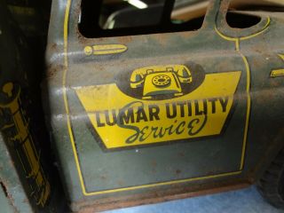 Vintage Lumar Utility Service Toy Truck,  Large Truck with Crank Up Crow ' s Nest, 4