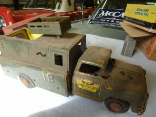 Vintage Lumar Utility Service Toy Truck,  Large Truck with Crank Up Crow ' s Nest, 5