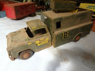 Vintage Lumar Utility Service Toy Truck,  Large Truck with Crank Up Crow ' s Nest, 8