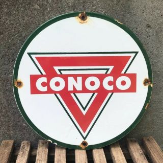 Old Vintage Conoco Gasoline Porcelain Enamel Gas Pump Sign