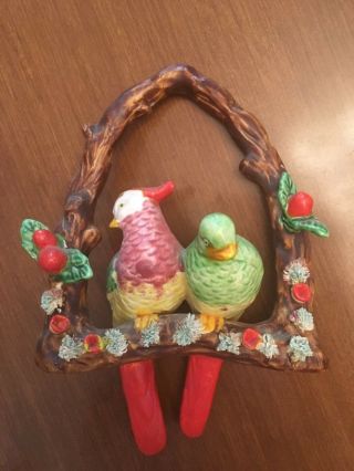 Vintage Antique Parrot Parakeet Bird Hanging Figurine Planter Vase Spaghetti