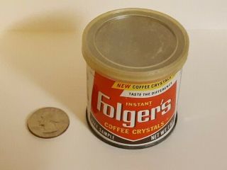VINTAGE FOLGERS COFFEE CAN METAL TIN SAMPLE SMALL 1 Oz Old Antique 2