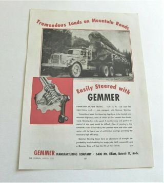1948 Gemmer Steering Ad Alaska Freight Lines Logging Truck Photo